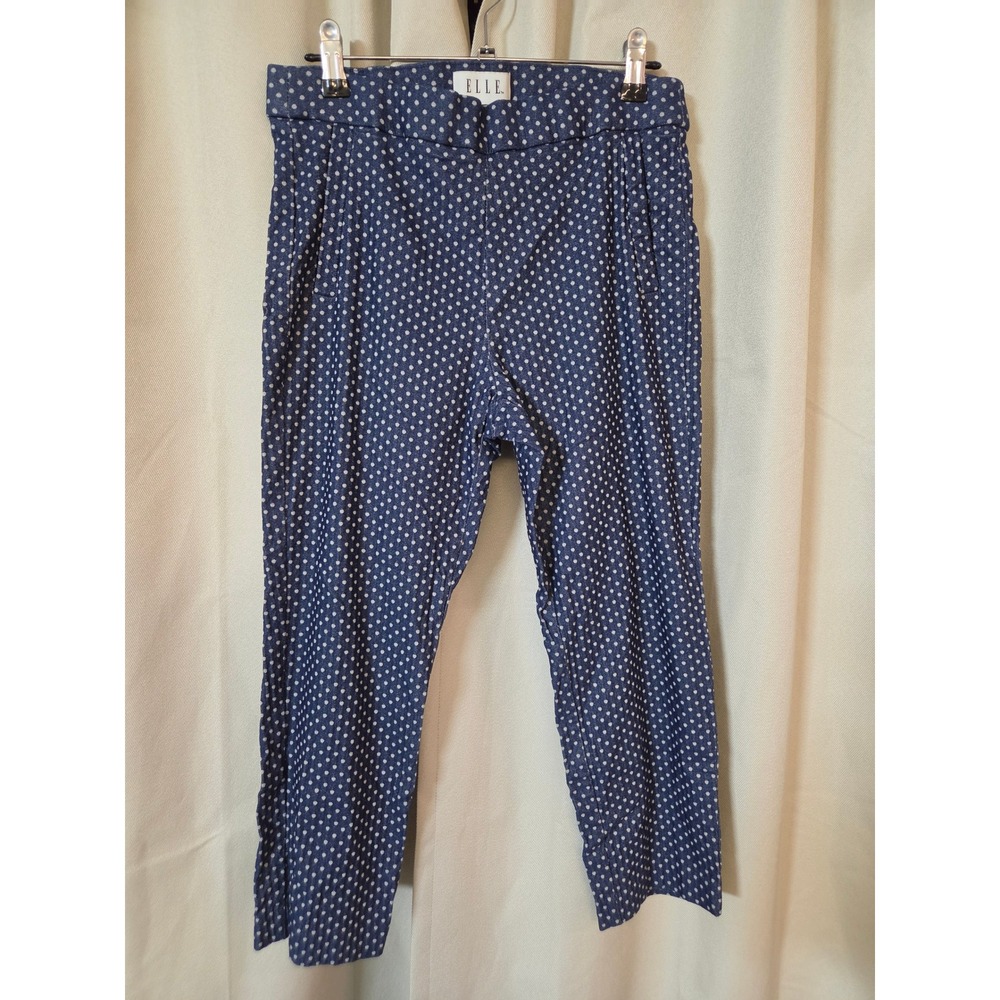 ELLE Navy Blue Polka Dot Ankle Pants Women Medium Stretch Tapered Trousers